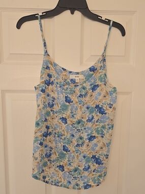 MINE Blue Floral Spaghetti Strap Tank Top